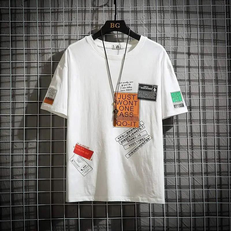 

Мужская свободная футболка с короткими рукавами, свободная верхняя одежда большого размера, брендовая летняя повседневная футболка с короткими рукавами и принтом Tide XXXXXL белый