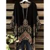 Camisetas Oversize Estilo Bohemio Chic Estampado Étnico Vintage Sencillo Dobladillo Irregular Cuello Redondo Top para Mujer Moda Versátil Ropa de Mujer