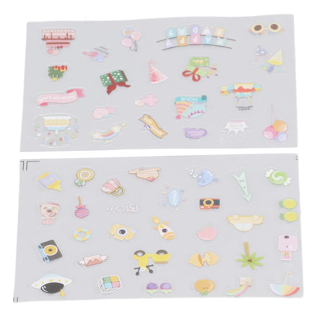 2PCS Decorative Stickers Cute Cartoon Self Adhesive Sticker Colorful PVC Sticker for   Album Planner Scrapbook