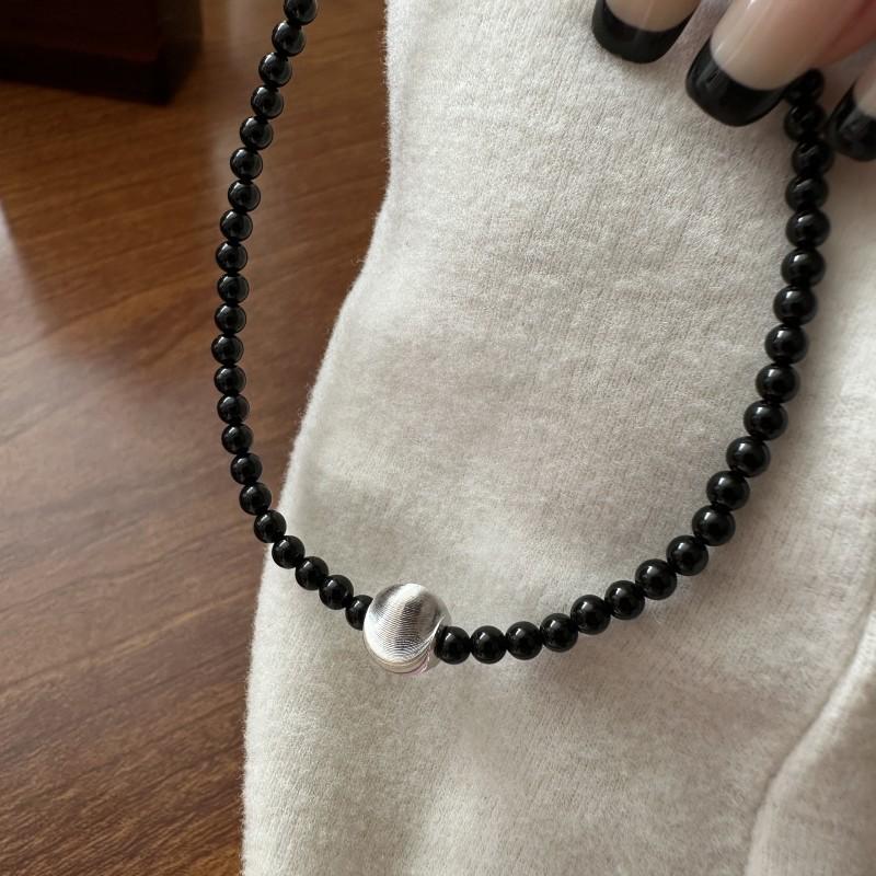 

S925 Sterling Silver Fashion Style Opal Basic Beaded Necklace Korean Style Flash Collarbone Chain 925 silver