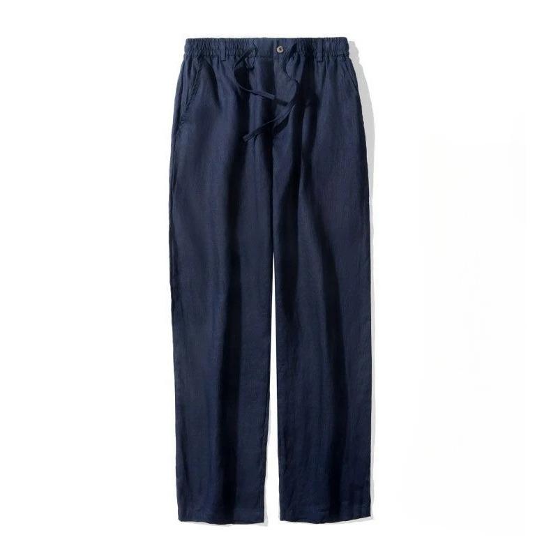 

Solid Color Linen Pants Men s Loose Linen Casual Pants Spring Summer Home Straight Soft Comfortable Trousers 4XL темно-синього кольору