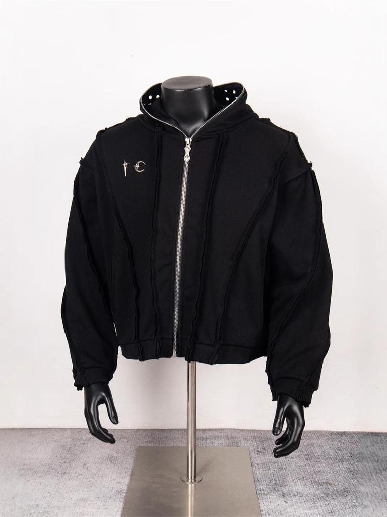 Cardigan con Cappuccio Pesante Lavato Metalico Thug Club con Design Batik Patchwork - Top Trendy Unisex