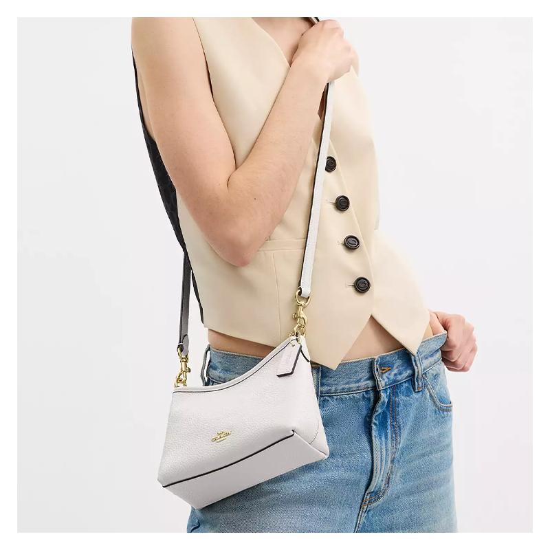 Coach Laurel 19 Logo Logo Zip Calf Leather Crossbody Shoulder Bag Small Women's Chalk White