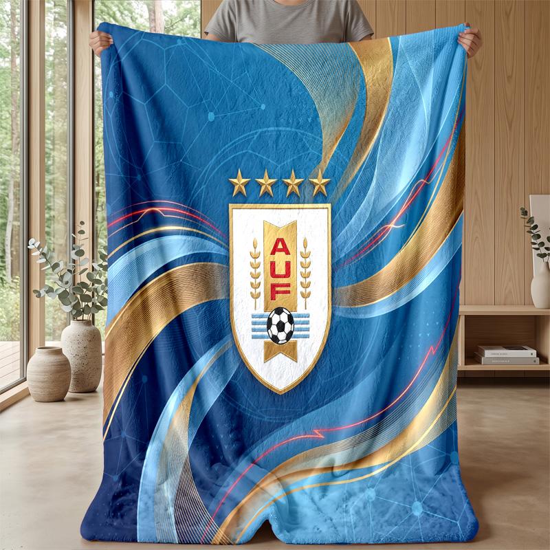 Uruguay Football Printed Flannel Blanket Skin Friendly Warm Decorative Throw for Indoor Couch Bed Daily Use