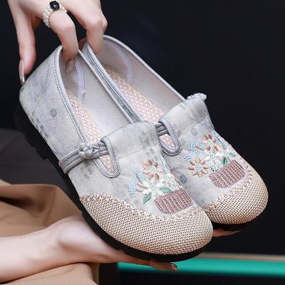 Elegant Retro Embroidered Flat Bottom Casual Shoes Women'S Artistic Flora Patterned Comfortable Footwear For Daily Wear