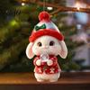 Festive Bunny Hanging Decor Christmas Wooden Ornament, 2D Flat Rabbit with Santa Cute Animal Tree Ornaments Hat, Holiday Pendant for Wreath Door, Home