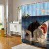 Unique Cat Riding Shark Shower Curtain - Waterproof, Mildew-Resistant With Ocean Adventure Design For A Quirky And Fun Bathroom