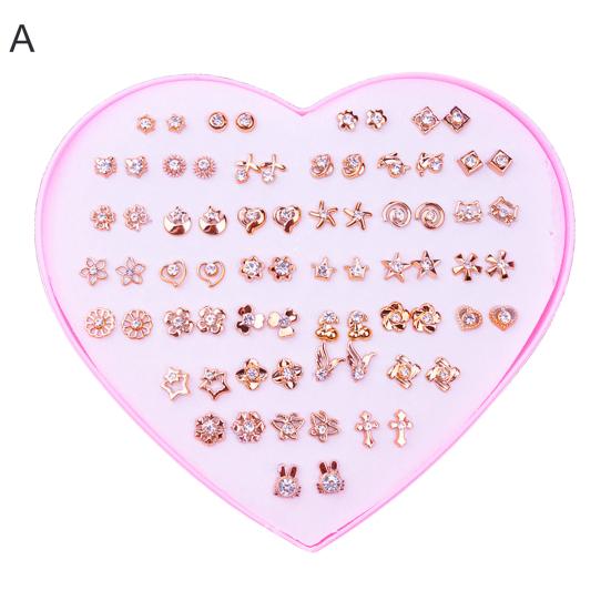 36 par kolczyków damskich w kształcie kolczyków, lśniących, wielokolorowych, z kreskówek, bez uszkodzeń, dekoracyjnych, ze stali nierdzewnej