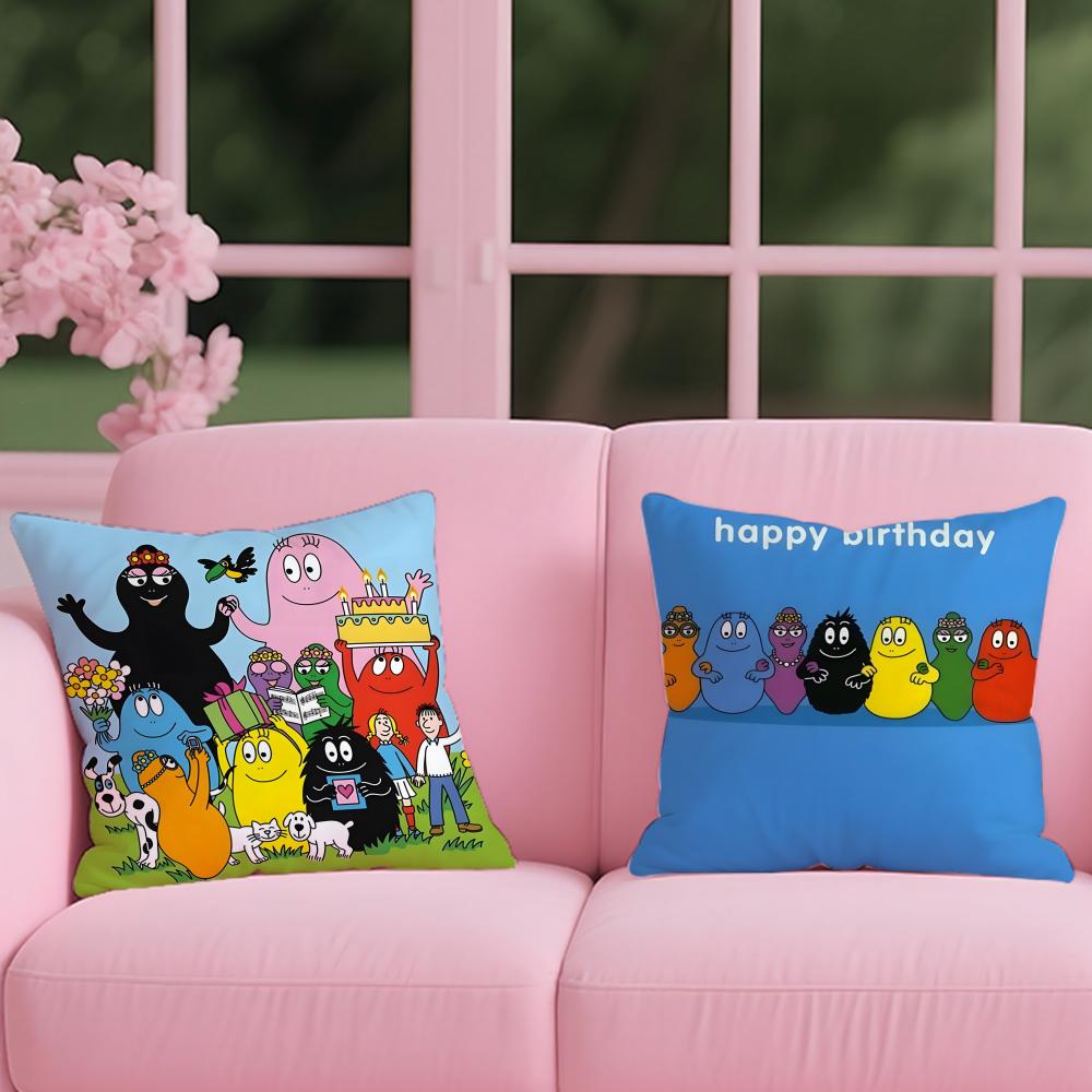 Cute Cartoon B-B-Barbapapas Cushion Cover Reversible Plush Pillow Cover For Car Sofa Bedroom Decorative Gift Pillowcase