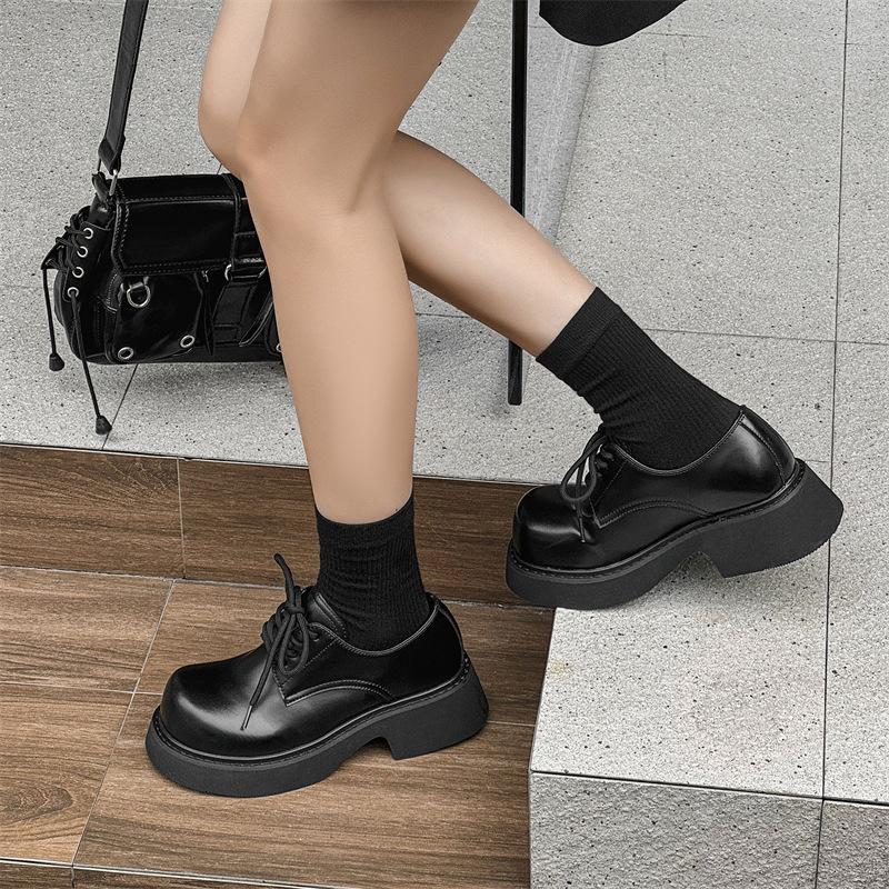 Big Head Upturned Head Leather Shoes Men's Platform Heightening Japanese Ins Versatile Commuter Derby Shoes Niche Casual Shoes 9544-J