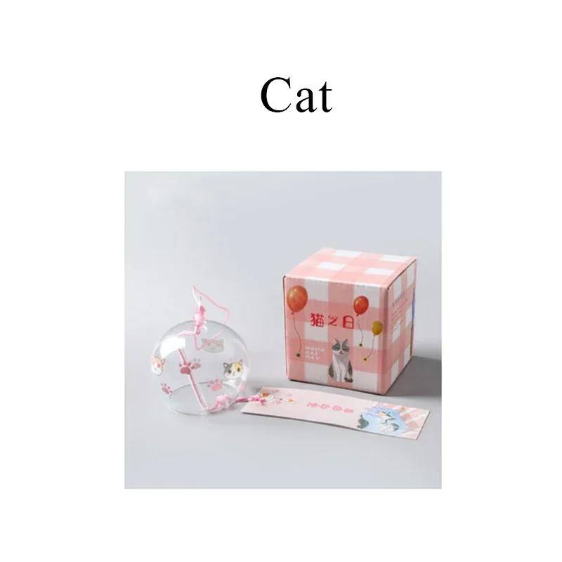 New Japanese Wind Chimes Handmade Glass Home Decoration Pendant Good Luck Wind Chimes Cartoon Cat Sakura Garden Window Bell Gift