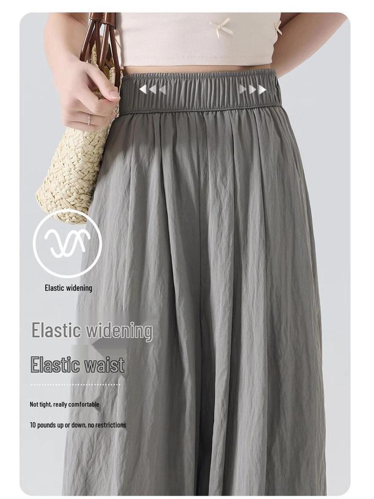Ice Silk Women's High Waist Wide Leg Summer Pants - Slimming, Drapey, Casual, Cool, Sun-Protective.