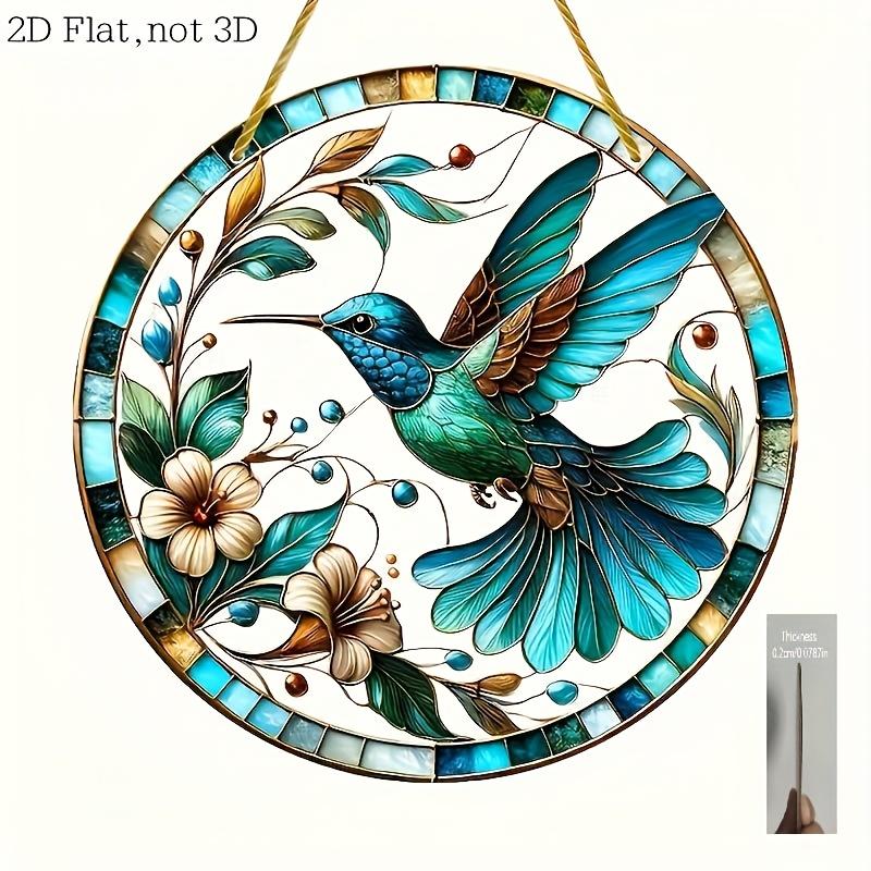 2D Flat Acrylic Vibrant Hummingbird and Floral Decoration, No Need for Batteries/electricity, Unique Indoor/outdoor Decoration, Multi-purpo