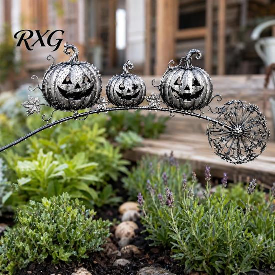 Weather Resistant Garden Stakes Halloween Ghost Stake, Rustic Yard Art Decor with Dandelion Accent, Durable Outdoor Metal Sculpture for Lawn