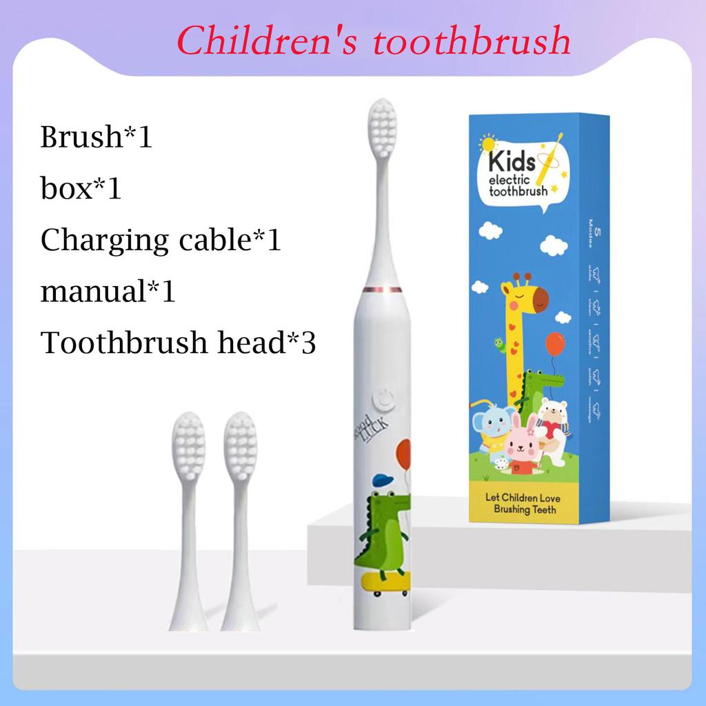 Sonic Children's Electric Toothbrush Colorful Cartoon With Replacement Heads Ultrasonic Rechargeable Soft Hair Cleaning Brush