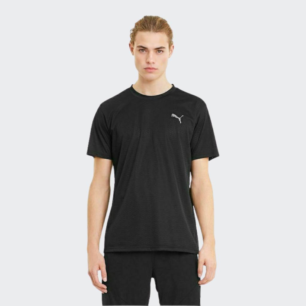 Puma Solid Color Crew Neck Pullover Running Quick-Dry Sports Short Sleeve T-Shirt Men Tops Black 520141-01
