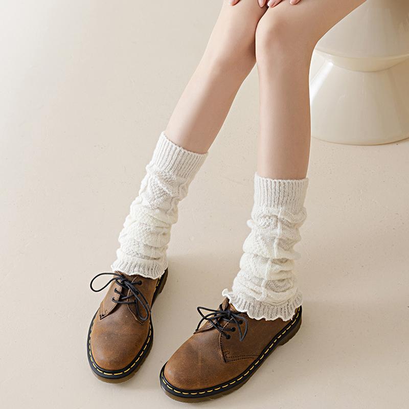 Herbst Winter Damen Beinwärmer Einfarbig Lolita Gestrickte Lange Fußabdeckung Vielseitige Häkeln Haufen Socken Stiefelstulpen