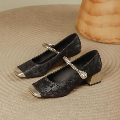 Mary Jane Square Toe High Heels für Damen Frühling und Sommer Neu mit einem dicken Einzelriemen Damen Patchwork Schuhe Pumps Zapatos