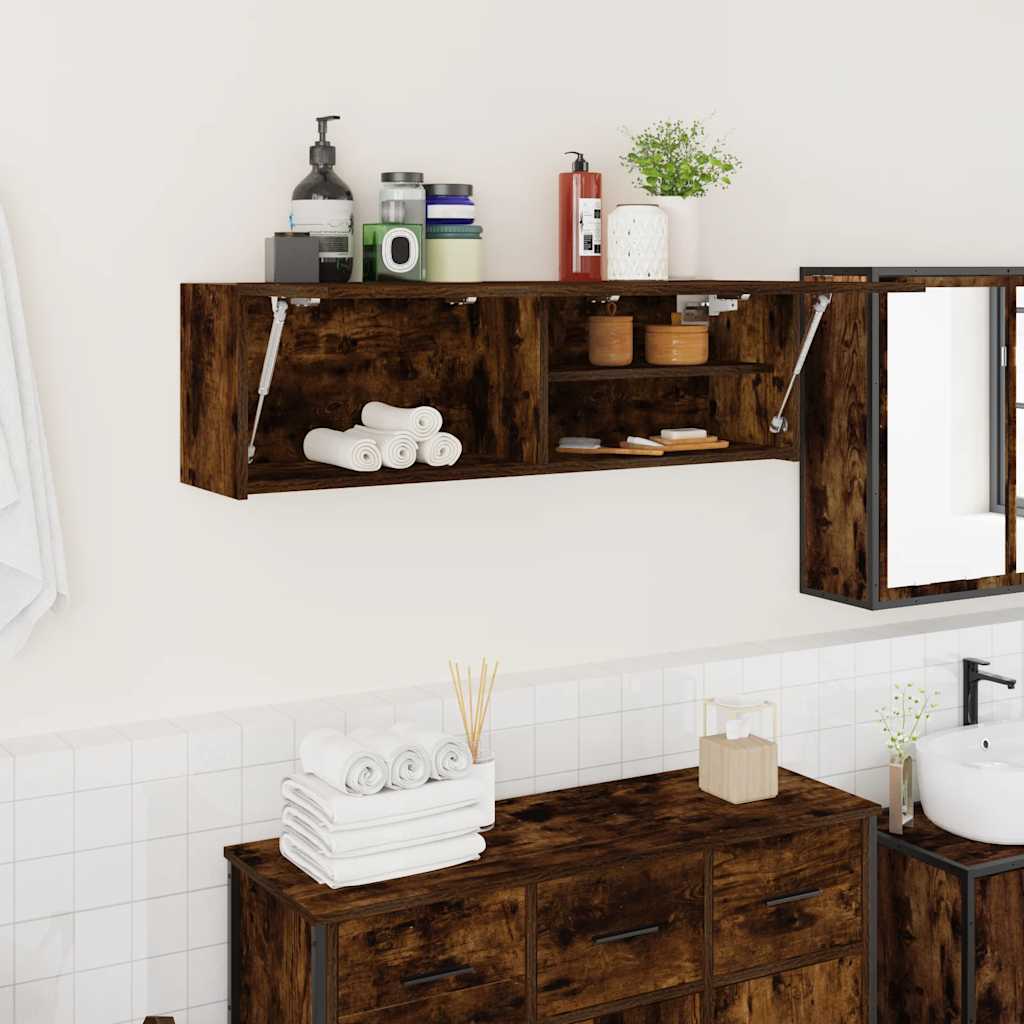 Bathroom Wall Cabinet Smoked Oak 100x25x30 Cm Wood Based Material