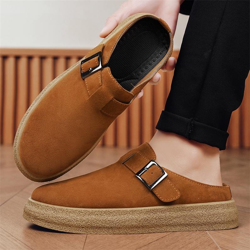 Platform 3.5cm Half Shoes For Men Mules Closed Toe Board Shoes Slip On Flats Backless Loafers Slipper Semi-Drag Casual Shoes