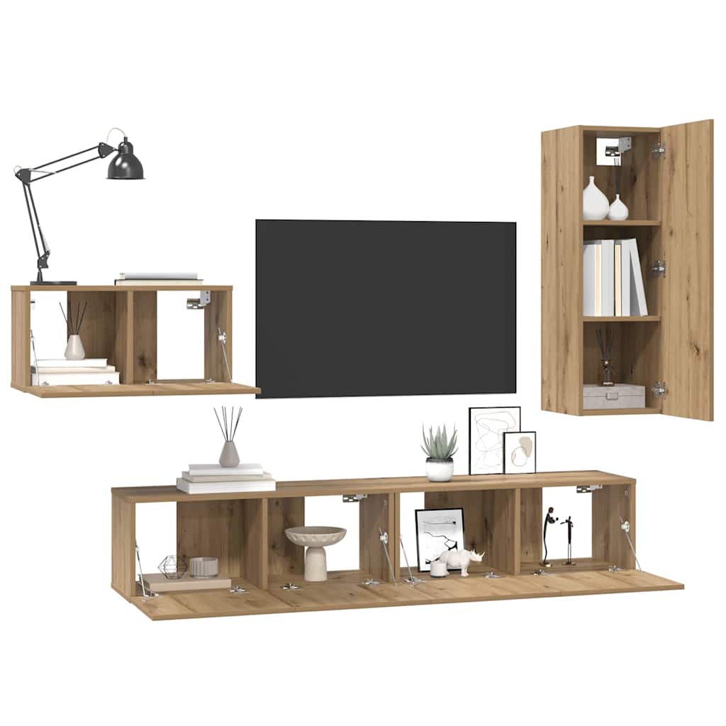 TV Cabinet Set with Drawers 4 pcs Artisan Oak Wood Based Material