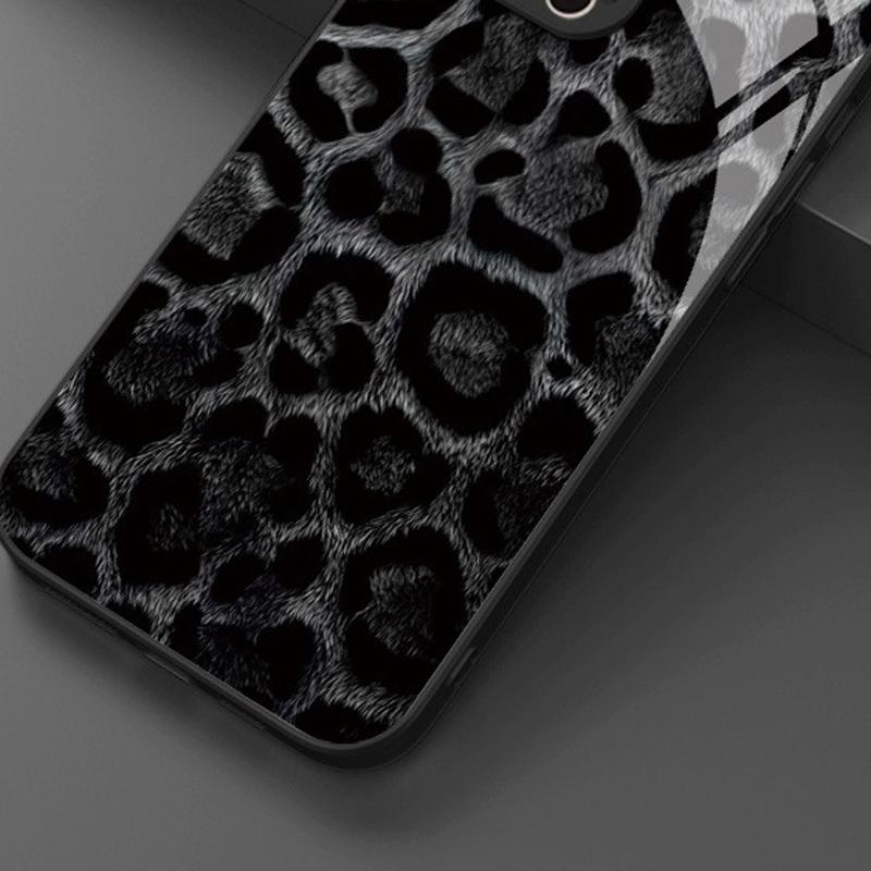 Schwarz Weiß Leopardendruck Plüsch Gehärtetes Glas Handyhülle Für iPhone 17 16 15 14 13 12 11 Pro Max 17 Air 7 8 Plus XR XS X Abdeckung