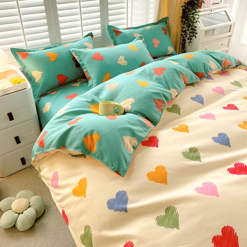 INS Double-sided Availability Pink Blue Cute Cat And Rabbit Bedding Set Duvet Cover Sheets With Pillowcases Full Size Bedroom
