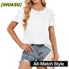 IHUASU Damen Mode Lässig O-Ausschnitt Kurzarm Blusen & Hemden