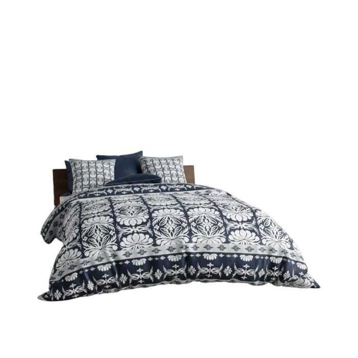 Parure de lit - EDEN - Folklore - 260 x 240 cm - 100% coton (57 fils/cm²) - Bleu, boutonnière dissimulée