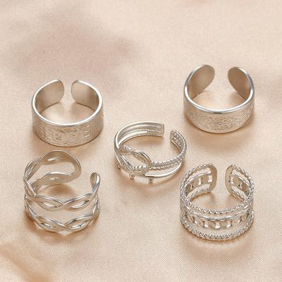 Classic Silver Color Stainless Steel Open Ring For Women Crown Chain Twisted Punk Adjustable Knuckle Finger Ring Fashion Jewelry