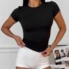 Short-sleeved summer new European and American style solid color tight top round neck short-sleeved T-shirt women's clothing