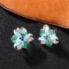 Green Blue Flower Earrings Women Inlay Sparkling Cubic Zirconia Fancy Anniversary Gift Newly Designed Flowers Ear Jewelry