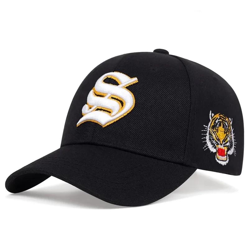 Unisex S Letter Side Tiger Embroidery Baseball Caps Spring and Autumn Outdoor Adjustable Casual Hats Hip Hop Hat Sunscreen Hat