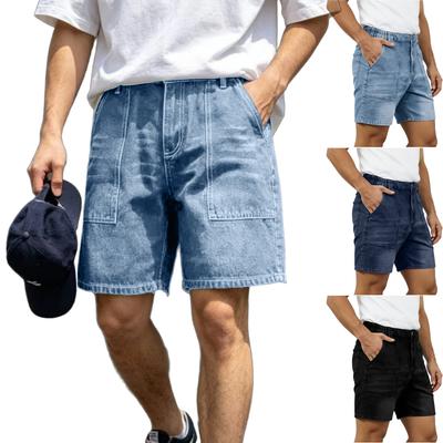 Pantalones Cortos de Mezclilla para Hombre Corte Relajado Cintura Elástica Estilo Casual con Múltiples Bolsillos Costuras Duraderas Diseño Versátil para el Uso Diario