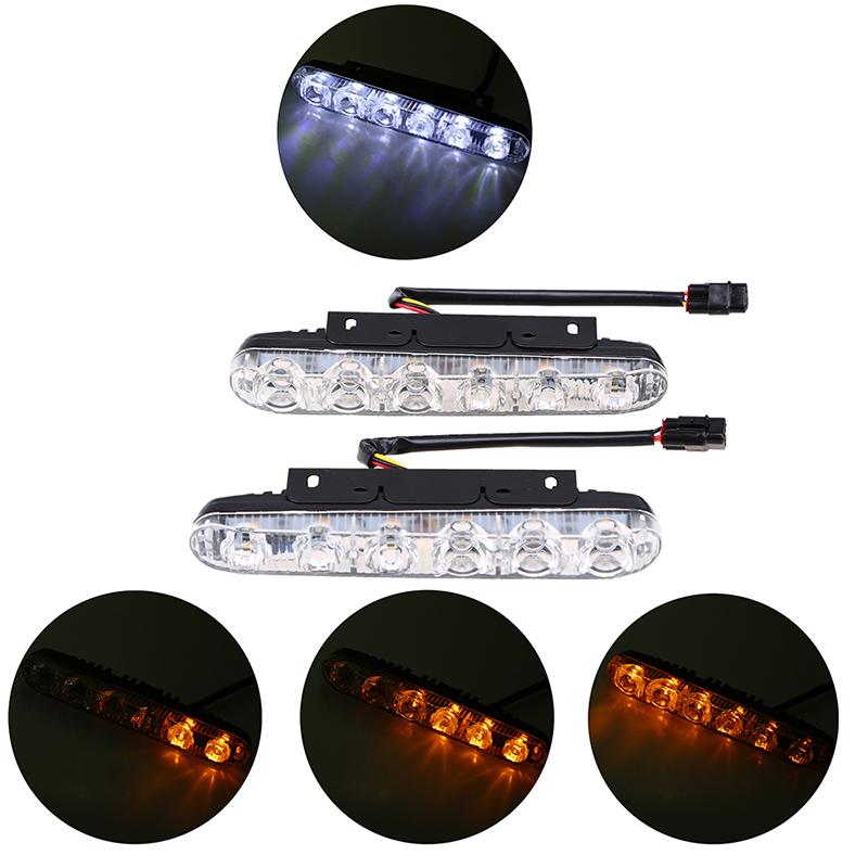 DRL LED Car Daytime Running Lights 6 LED Auto Fog Light 9 LEDs White Yellow Turn Signal Lamp Driving Foglamps