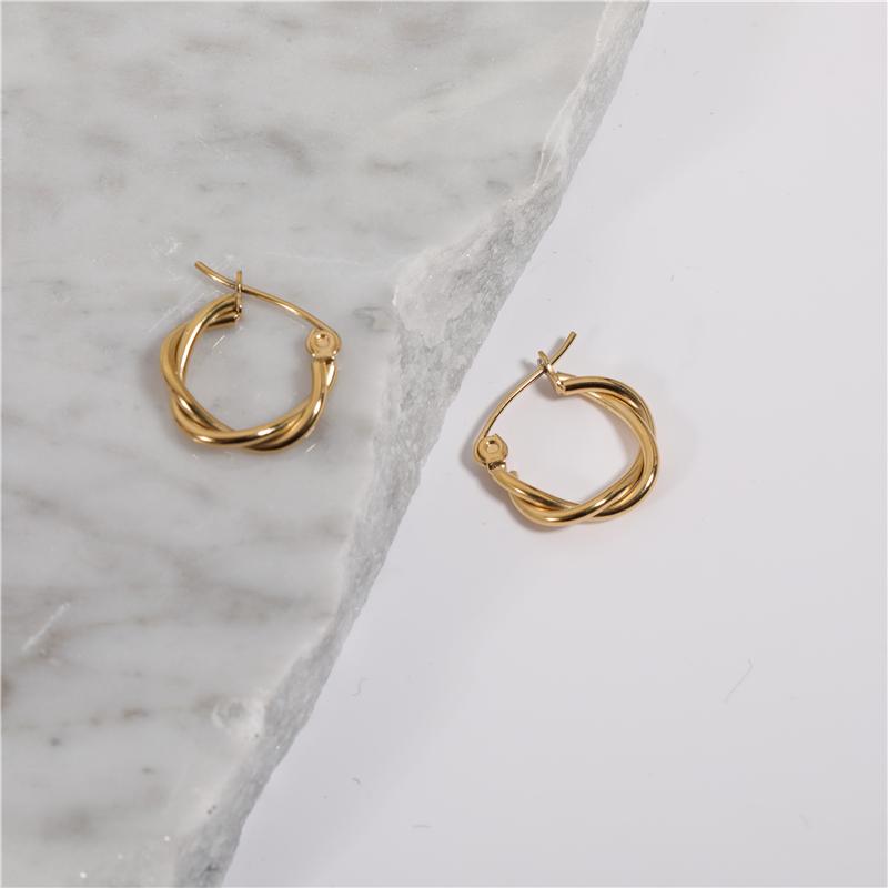 JOOLIM  High End 18K Gold Plated Twisted Stainless Steel  Hoop Earring Jewelry Fashion Trendy