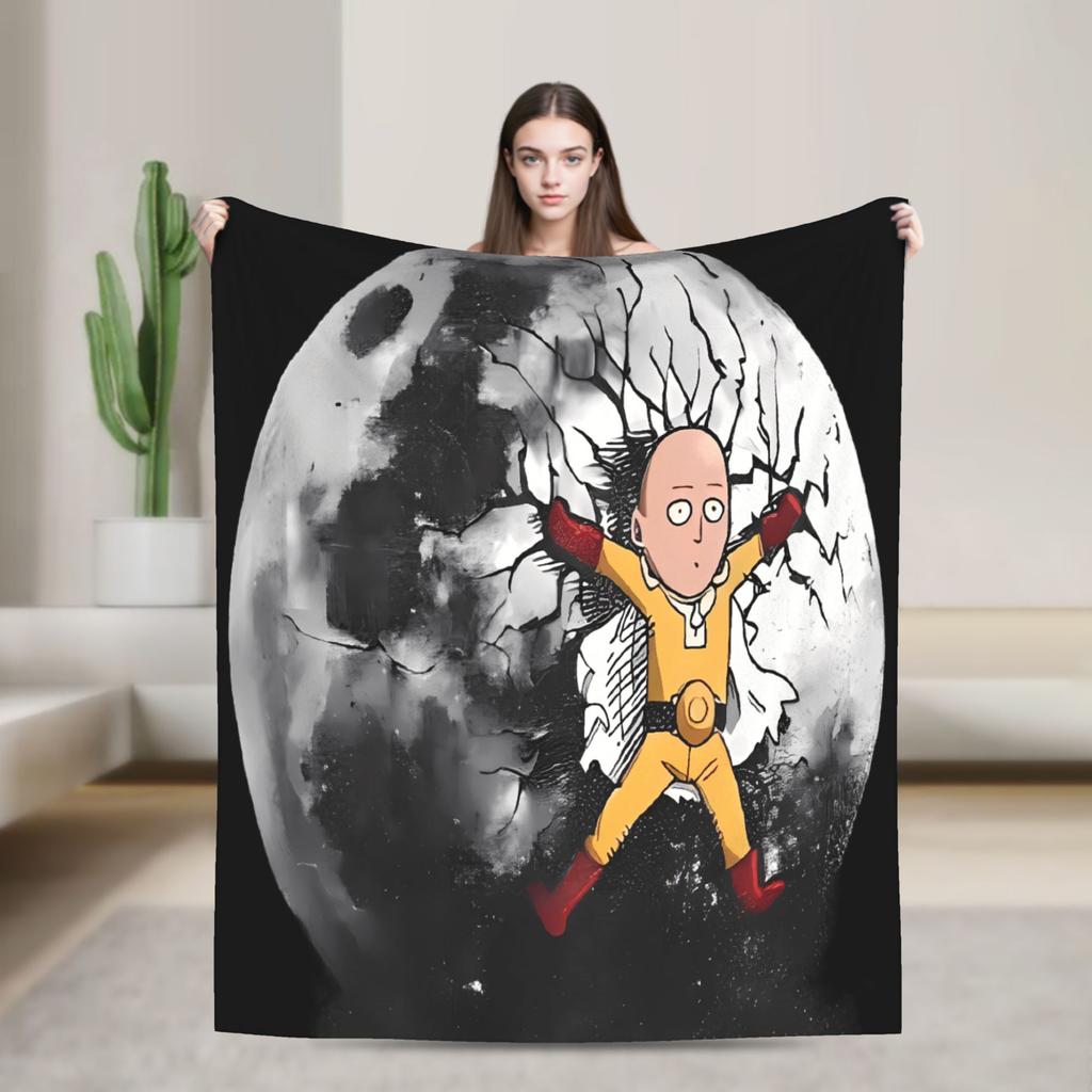One Punch Man Saitama Anime Graphic Super Warm Blanket Picnic Plush Bedding Throws Print Flannel Bedspread Sofa Bed Cover
