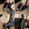 grey rhinestone thick heel Mary Jane shoes for women's winter wear new Korean version of square head woolen single shoes with velvet thermal 