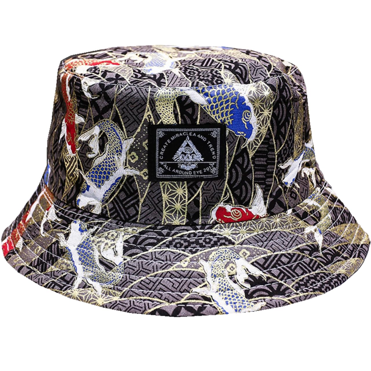 

Japanese Bucket CZ434 [White Fang] Hat, Pattern, Carp, Stylish, Reversible, Hat, Festival, Men s, Women s, (Gold) золотий