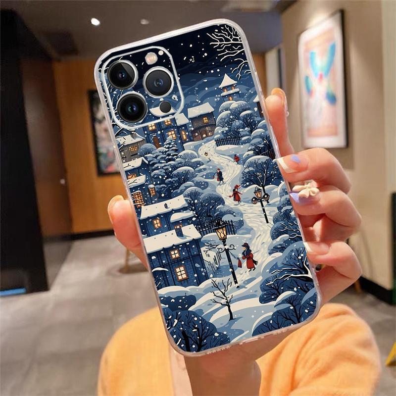 Winter Christmas Snowflake Phone Case Carcasa Funda For iPhone 17 Pro Max Air 16 15 14 13 Pro Max 15 16 Pro 15Plus Case