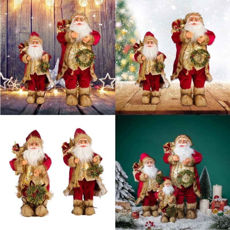 Large Santa Statue with Gift Bag for Holiday Display Christmas Santa Figurine Dolls for Tabletop and Shelves Decoration