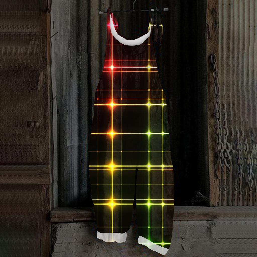 Damen Casual Jumpsuit Ärmellos Karnevalsmasken-Print Locker Retro Overalls Jumpsuit