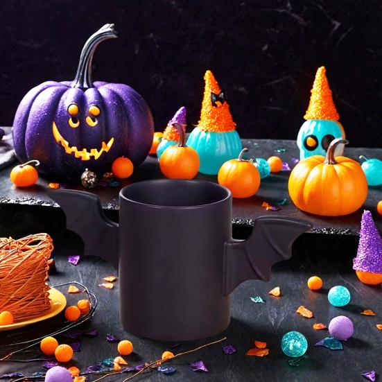 Bat Shaped Ceramic Coffee Cup 12oz Halloween Coffee Mug with Bat Wings Black Water Tea Cups for Office Home