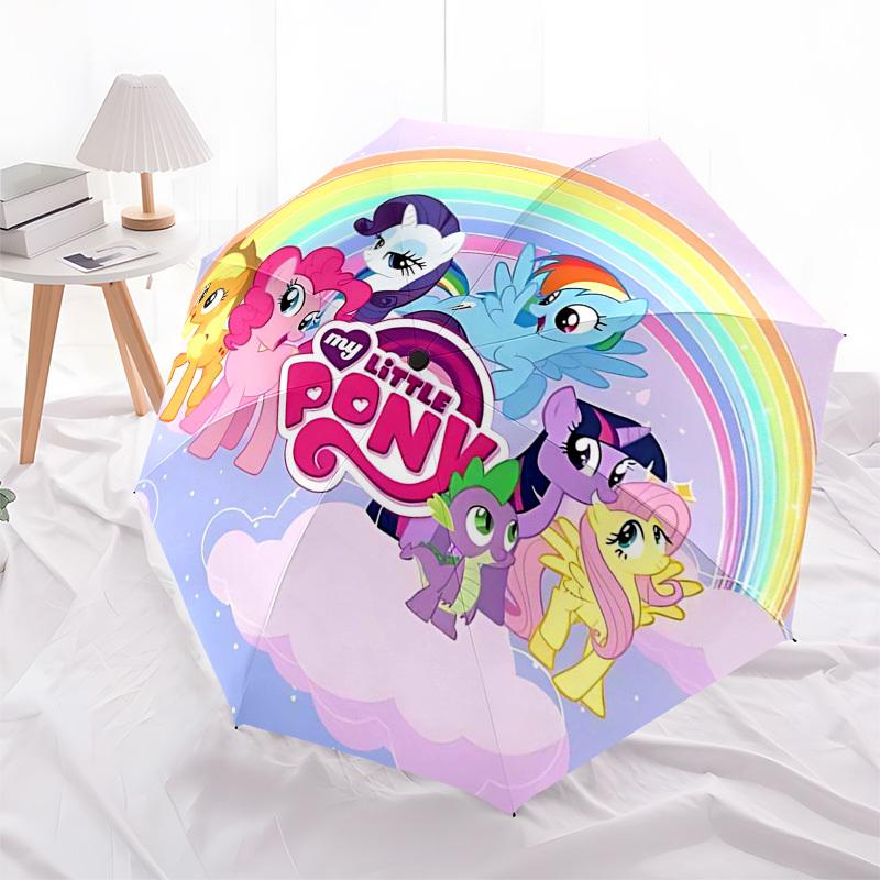 

1pc My Little Pony Automatic Folding Umbrella Portable 3-Fold Design with Iron Frame, Outdoor Use, Perfect Gift for Fans, Travelers, Daily Use.L002