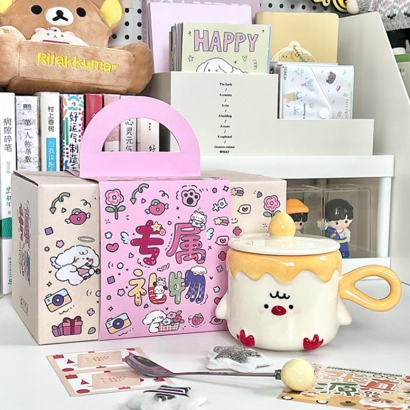 Cute bird ceramic mug with lid high value couple ceramic drinking cup office girl birthday gift
