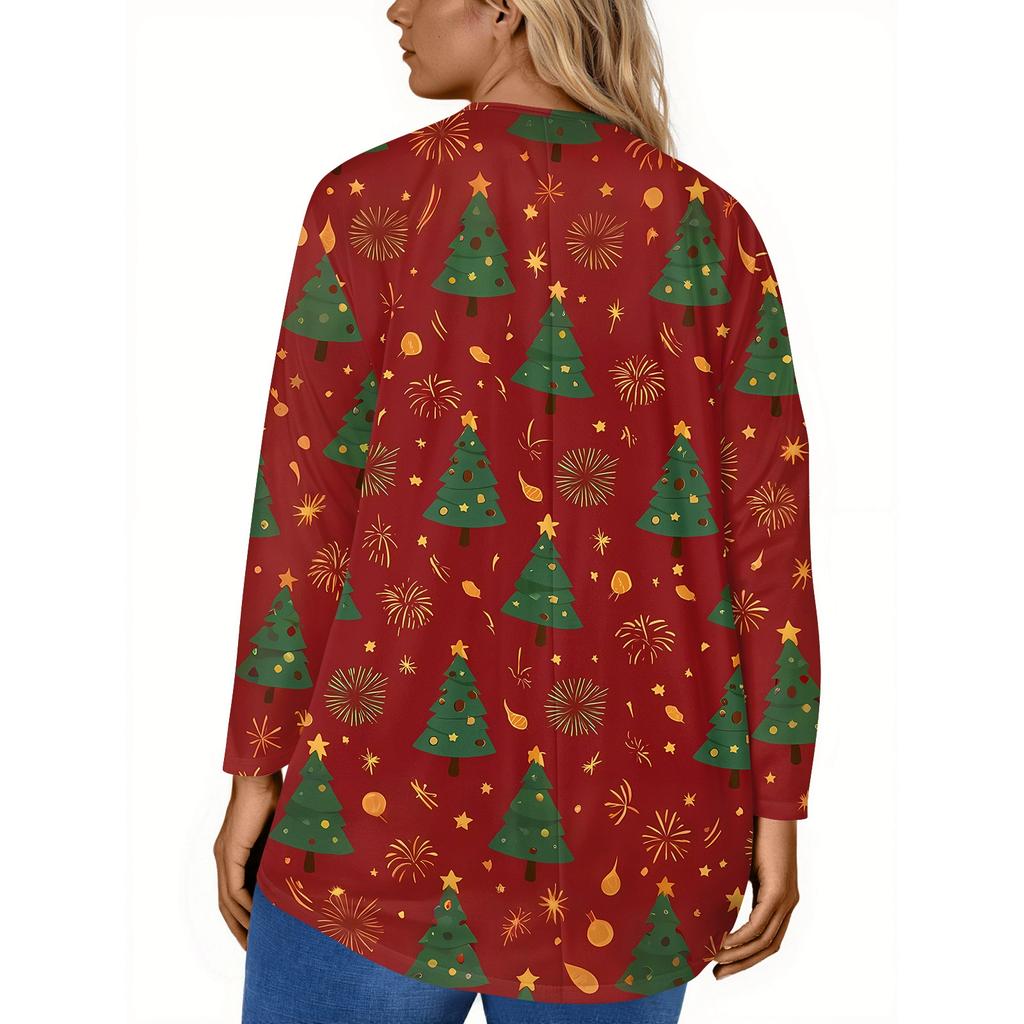 Women's Fashion Large Size Round Neck Long Sleeve Casual Christmas Print Loose Pullover Top