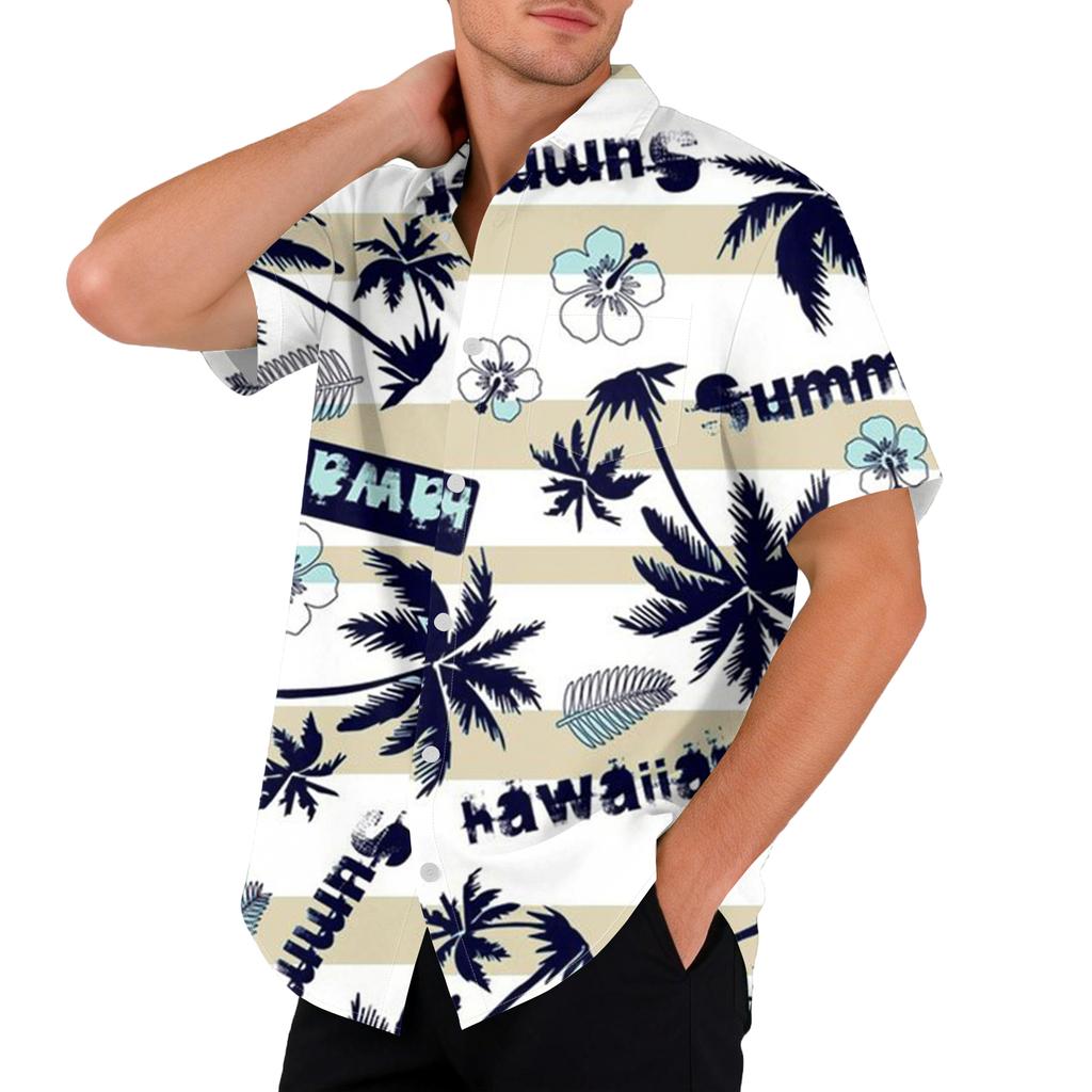 Hawaiian Print - Men's Casual Short Sleeved Shirt
