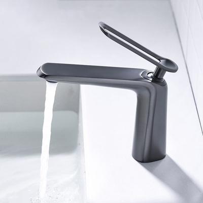Tuqiu Neue Waschtischarmatur Massive Messing Grau Badezimmer Waschbecken Armatur Kalt- und Warmwasser Mischbatterie Waschbeckenhahn Einlochmontage auf der Arbeitsplatte Armatur