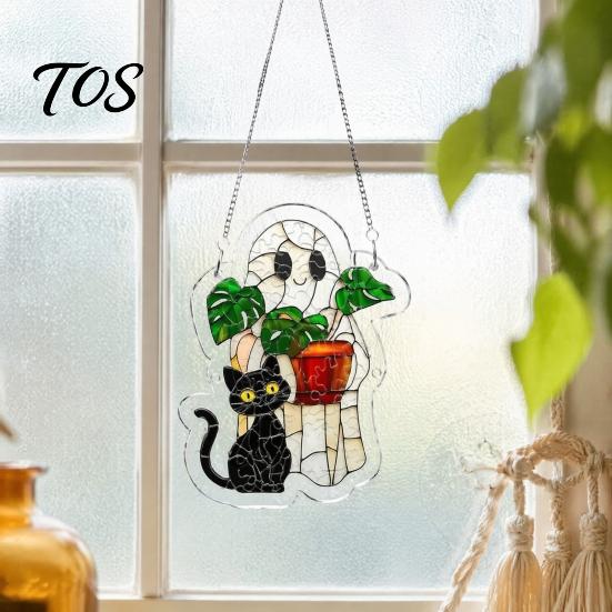 Indoor Outdoor Holiday Decoration Halloween Ghost Acrylic Puzzle Suncatcher, Colorful Window Hanging Ornament, Stained Cute Gift for Friends