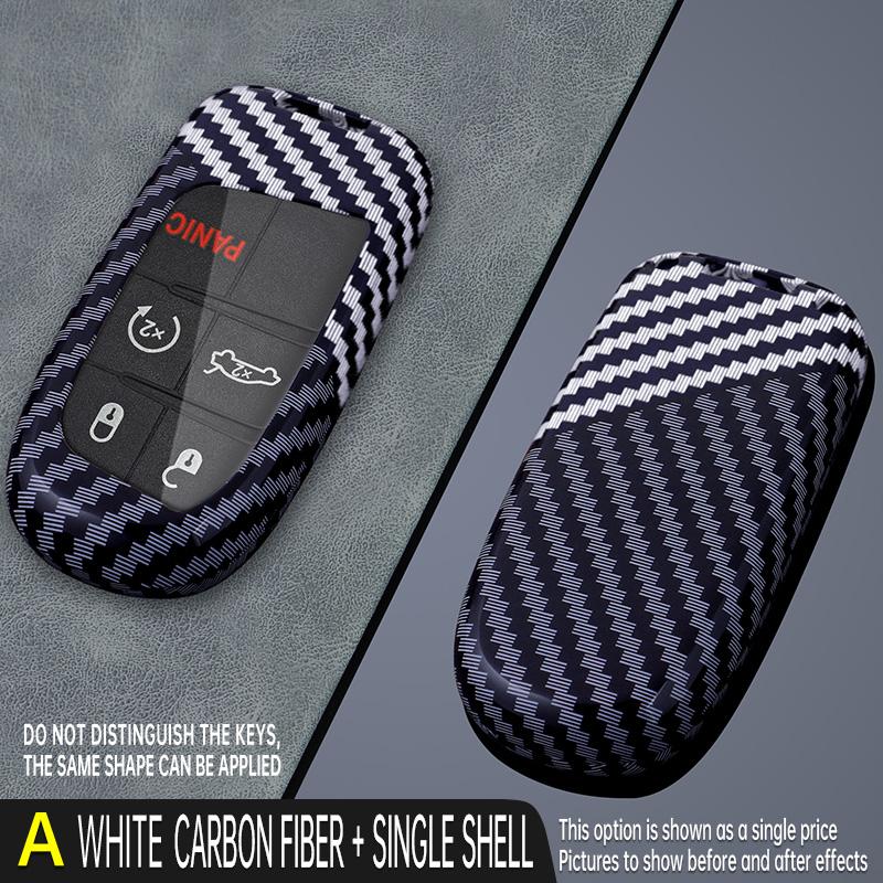 Carbon Car Key Cover Fob Case Shell for Jeep Grand Cherokee Dodge Dart Journey RAM 1500 Charger Challenger Durango Chrysler 300